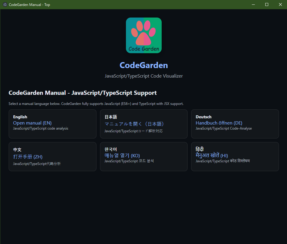 Sprachauswahl im Handbuch